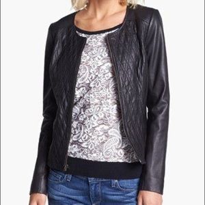 Hinge Quilted Black Leather Jacket size XS EUC Like New